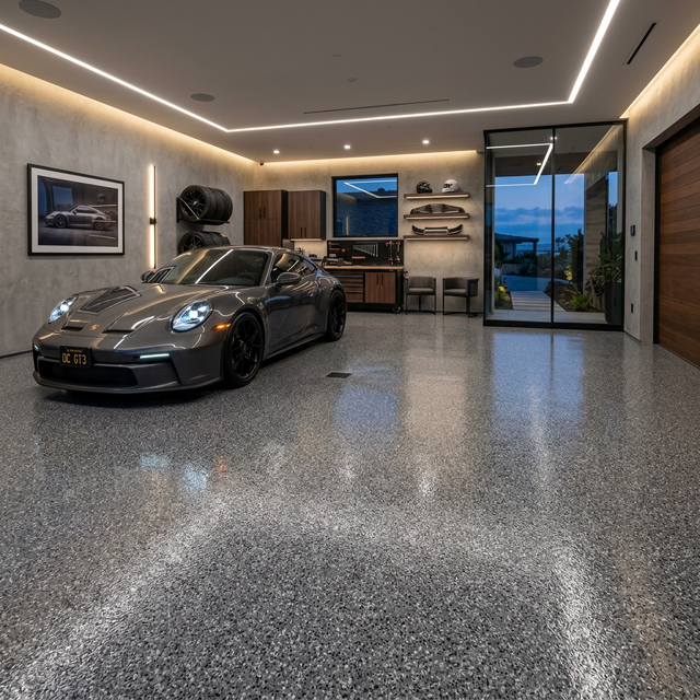 Orange County Epoxy Garage Floor Showroom Finish